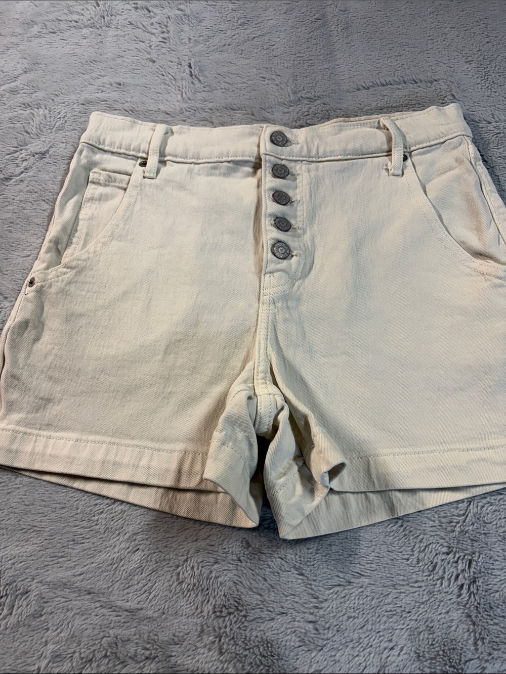 Banana Republic Cream High-Waist Button-Front Shorts